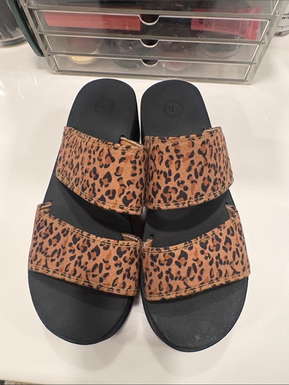 Women's Leopard Print Double-Strap Slide Sandals - Brown